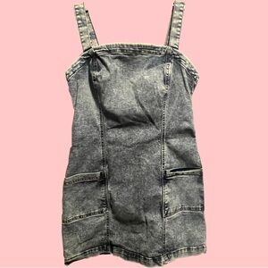 Aeropostale Women's Denim Mini Dress Blue L Sleeveless Square Neck Back Zip